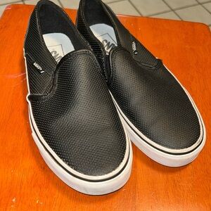 Women's VANS Black Perf Leather Asher Slip On Sneaker